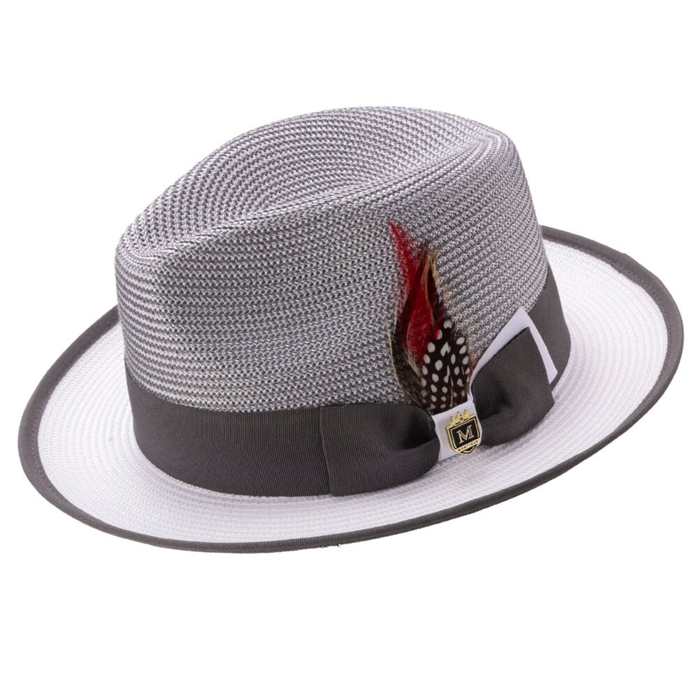 Montique GREY & WHITE Center Crease Fedora Hat.  H-93